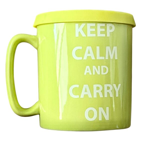 Lime Green Keep Calm and Carry On Coffee Mug w Silicone Lid - Picture 2 of 9